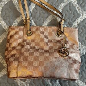 Michael Kors Metallic Rose Gold Checker Tote